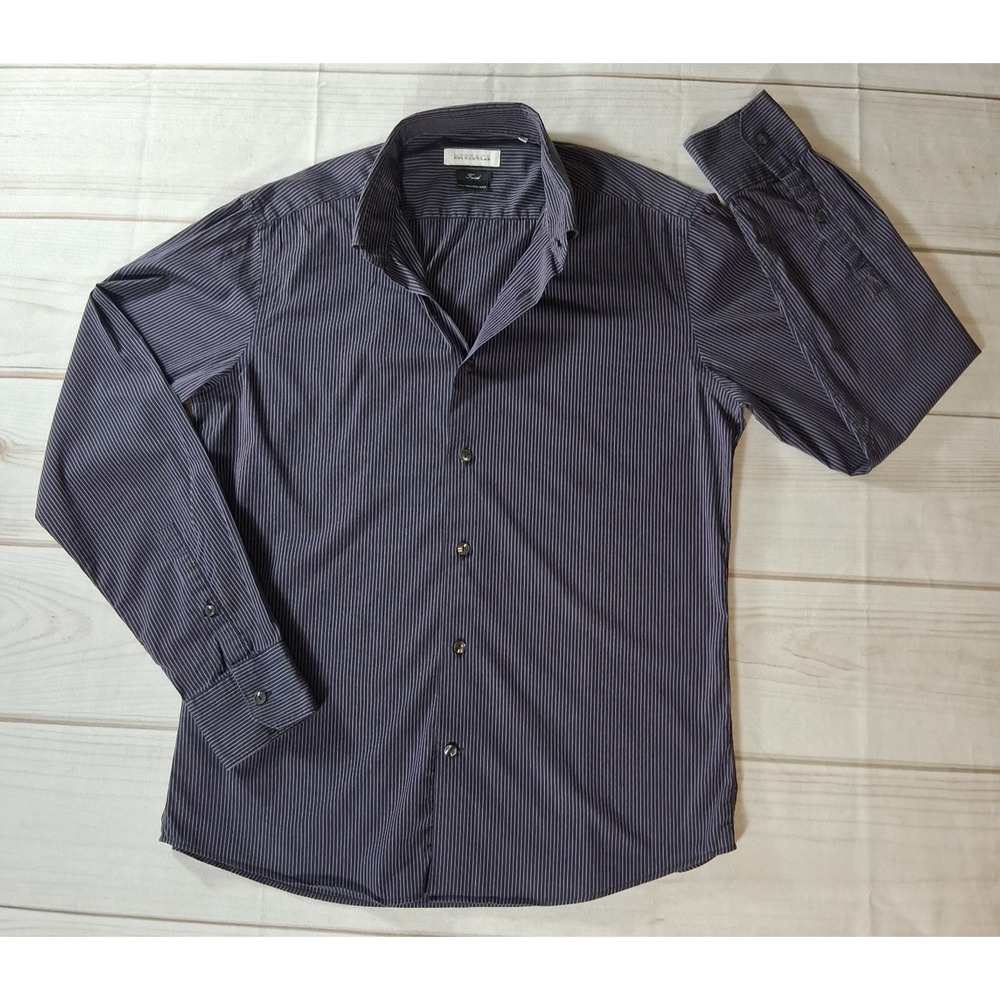 Versace Collection Trend Mens Dress Shirt 16.5 42 Purple Black Striped Button Up